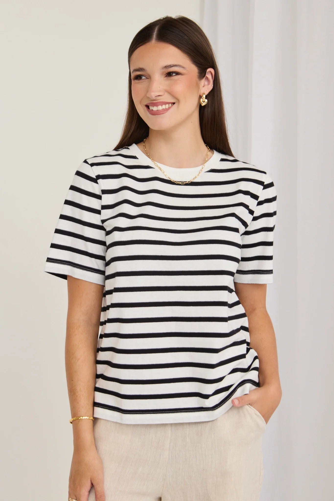 Binding Black White Stripe Boxy Tee