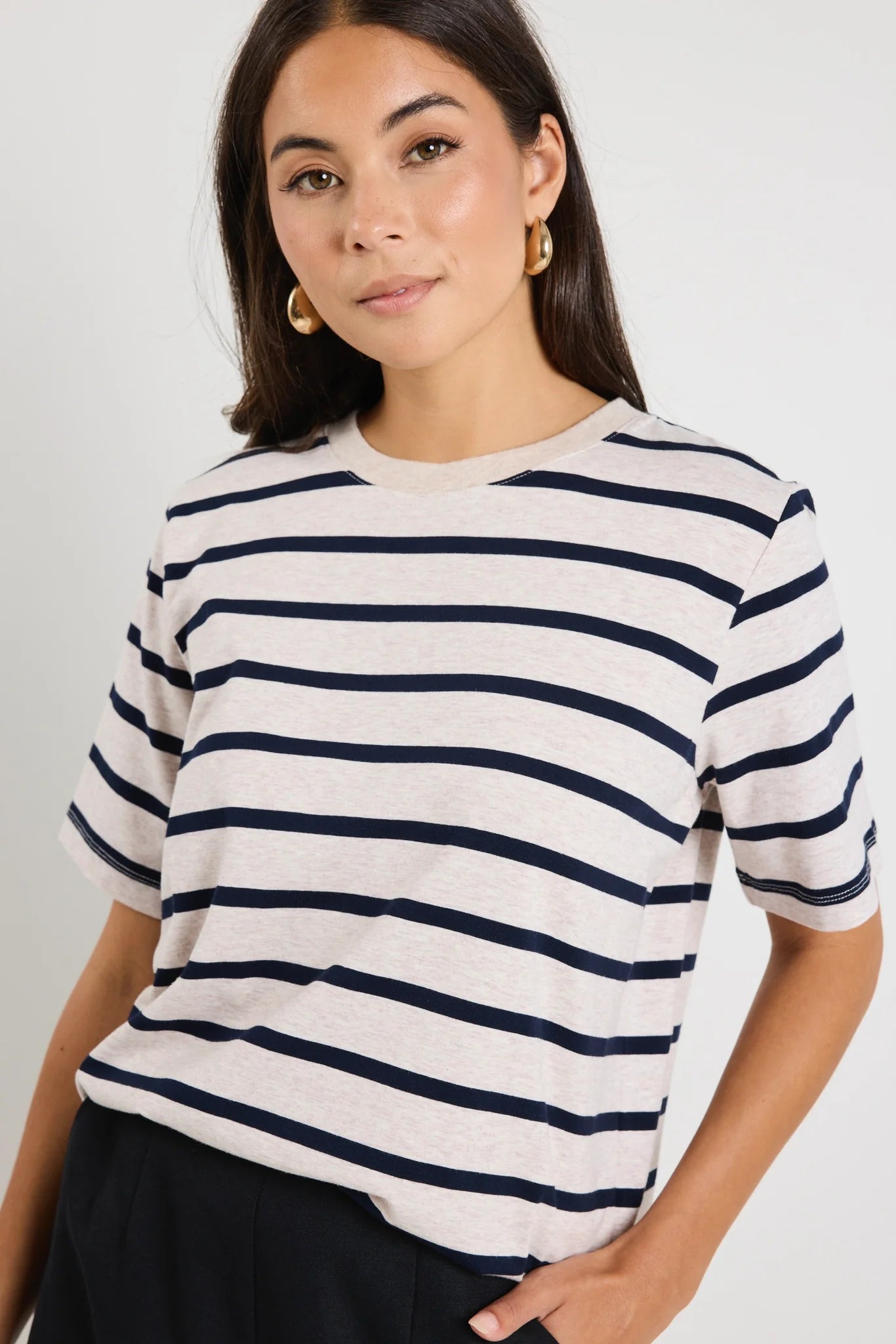 Binding Tee - Ecru/Navy Stripe