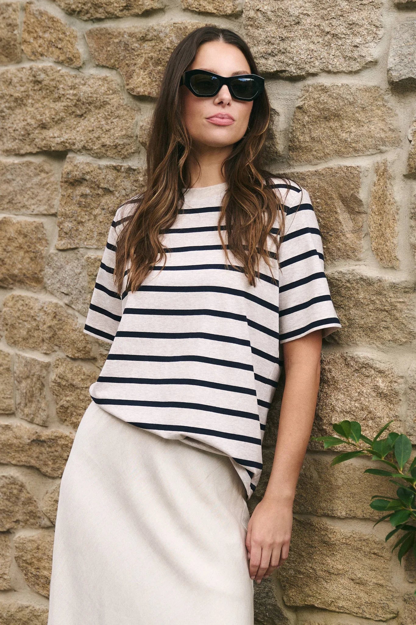 Binding Tee - Ecru/Navy Stripe