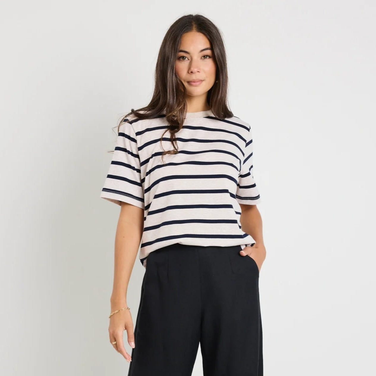 Binding Tee - Ecru/Navy Stripe