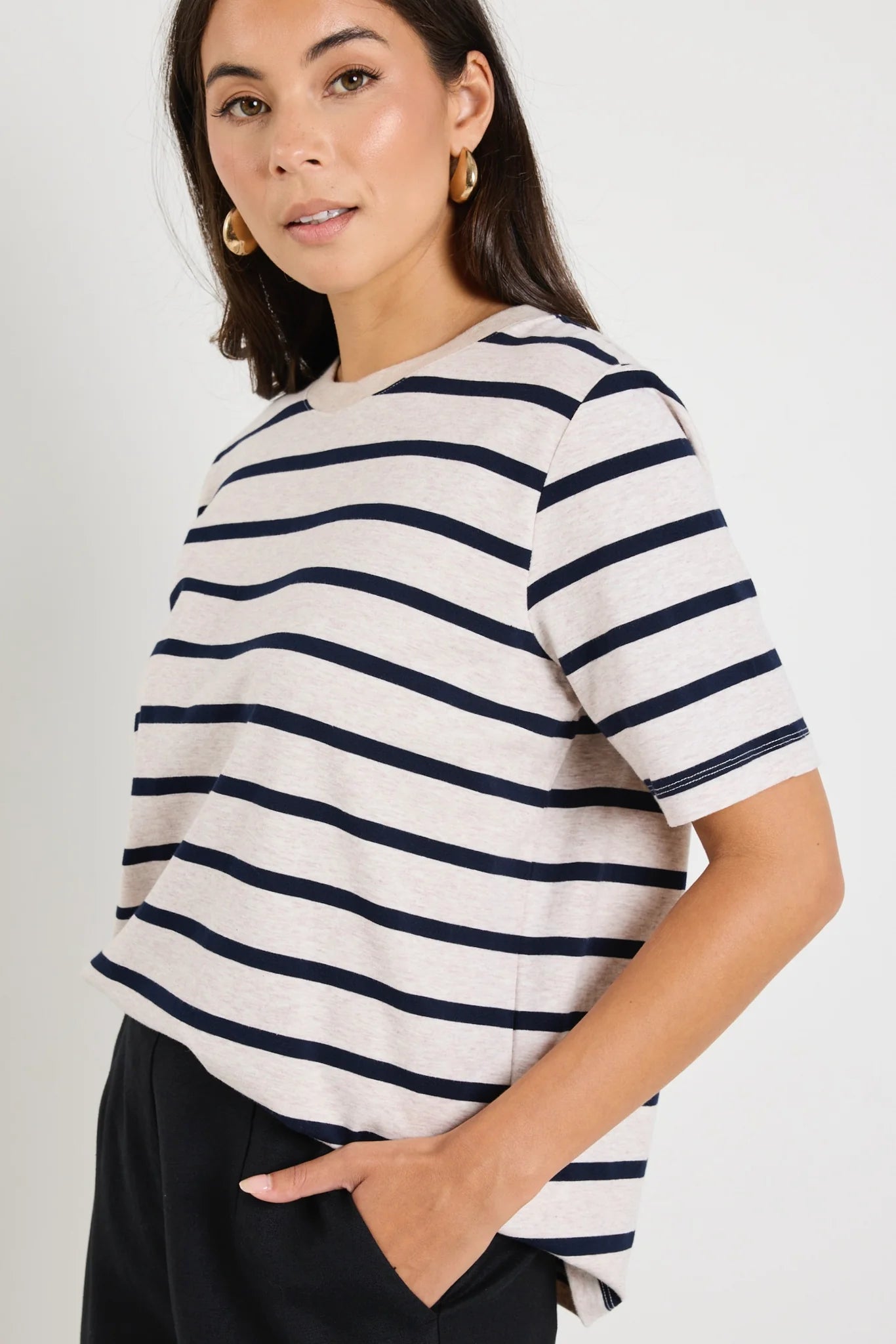Binding Tee - Ecru/Navy Stripe