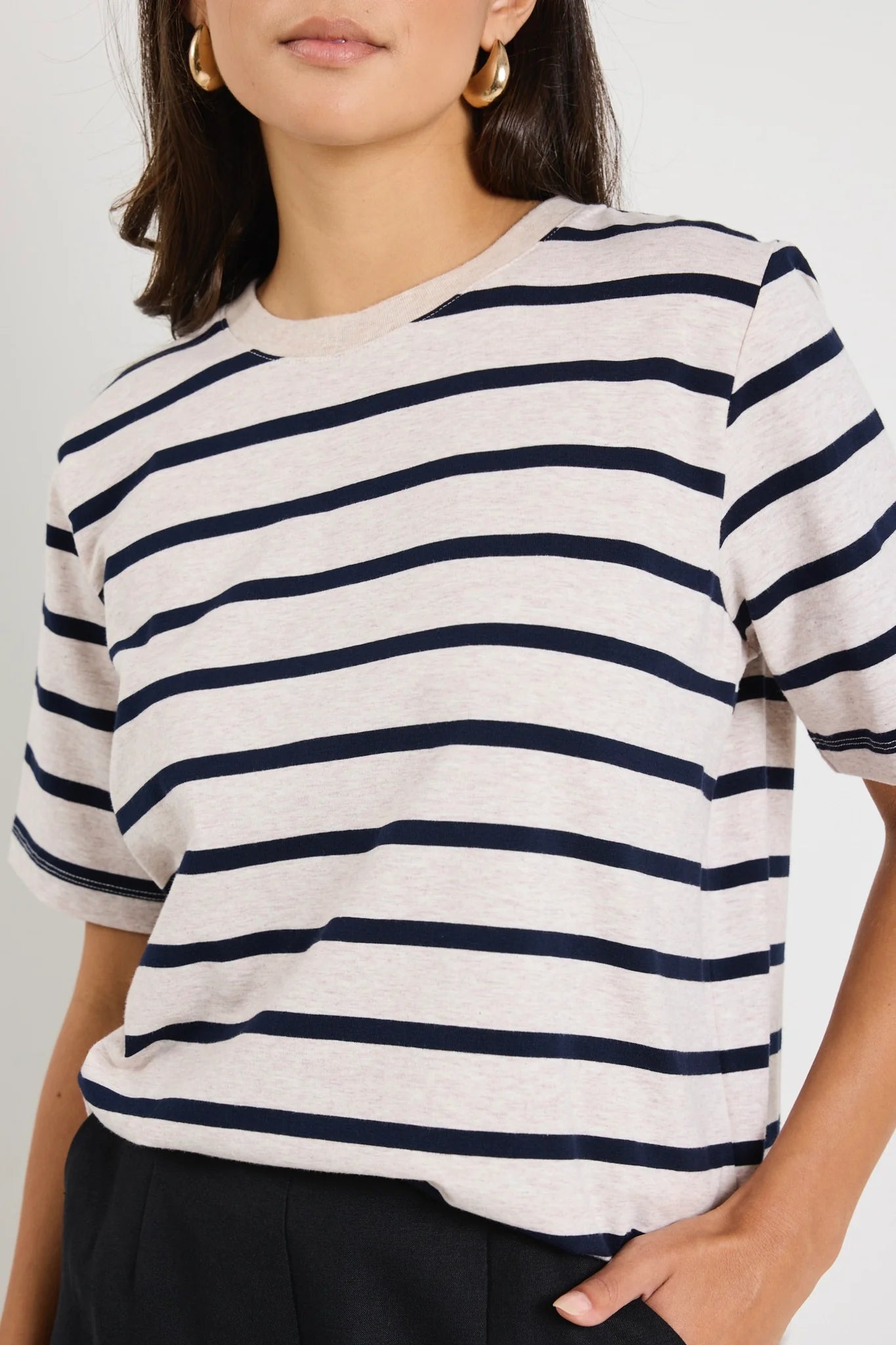 Binding Tee - Ecru/Navy Stripe