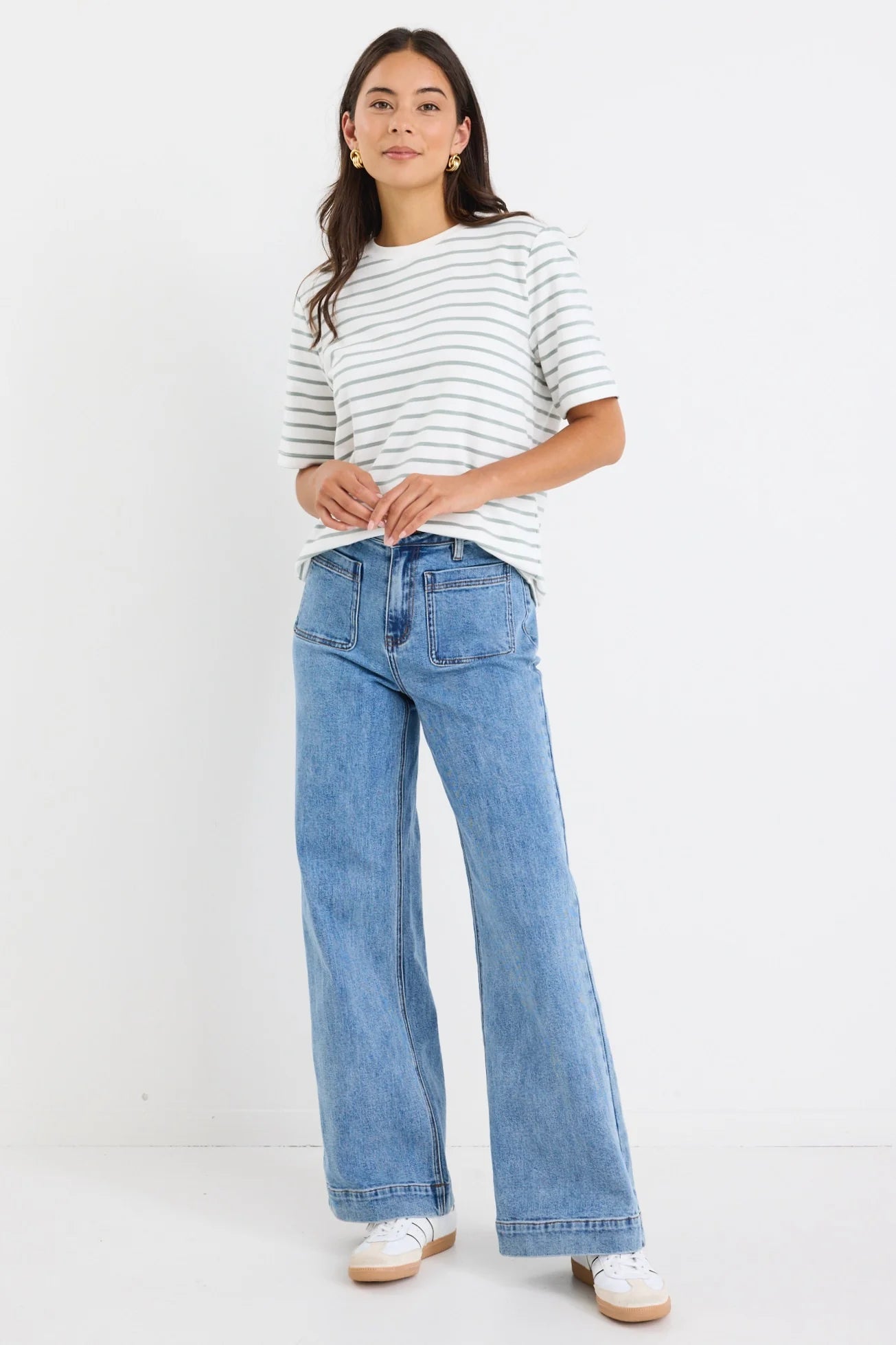 Binding Tee - White/Khaki Stripe