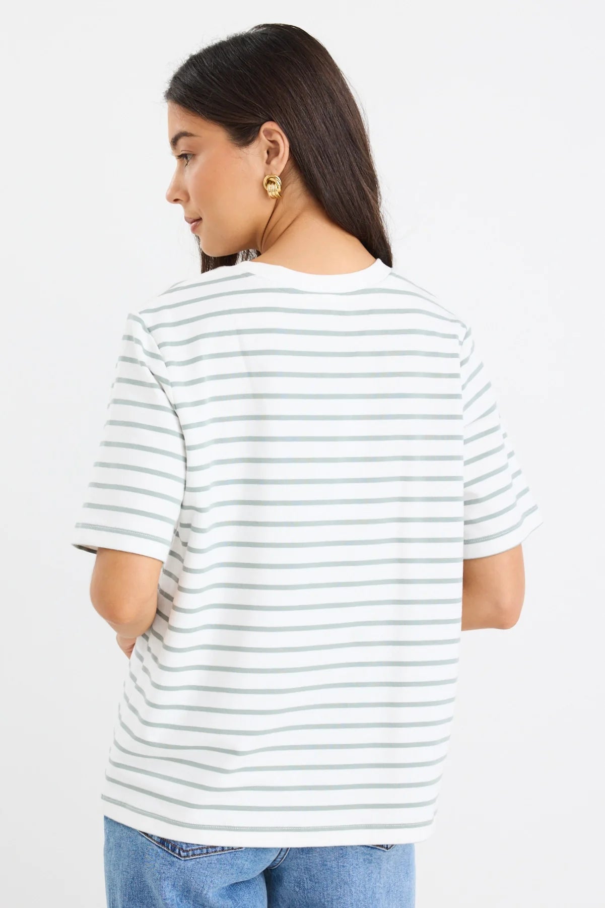 Binding Tee - White/Khaki Stripe