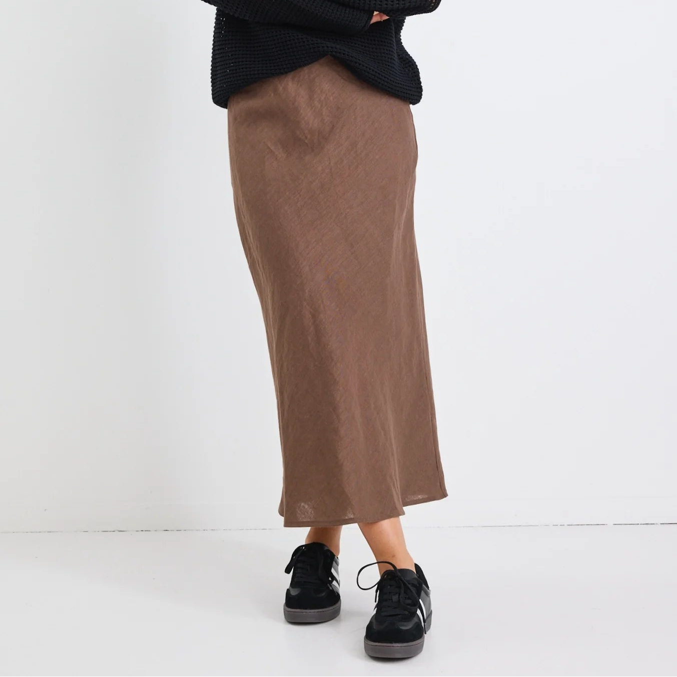 Bliss Linen Midi Skirt - Dark Chocolate