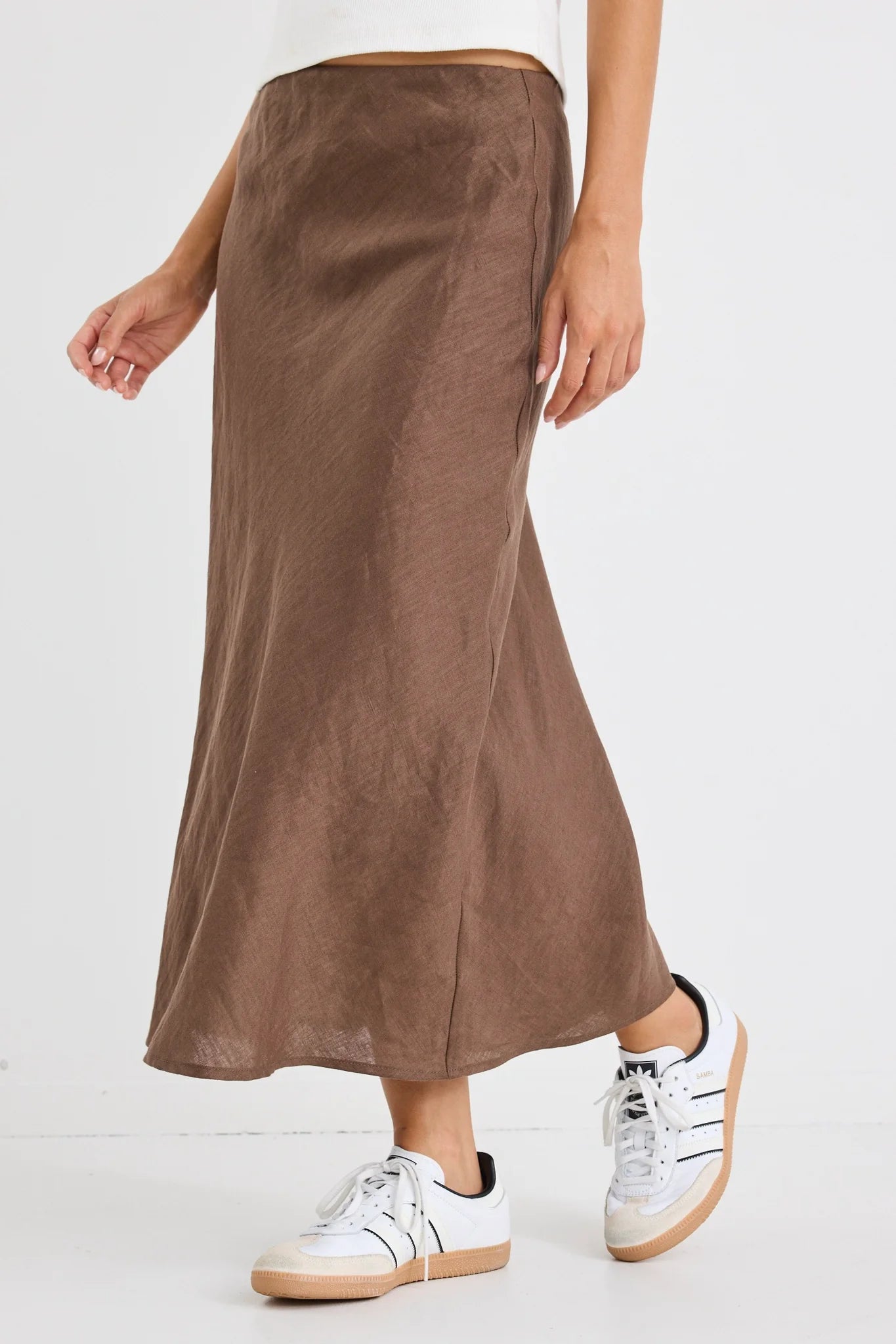 Bliss Linen Midi Skirt - Dark Chocolate