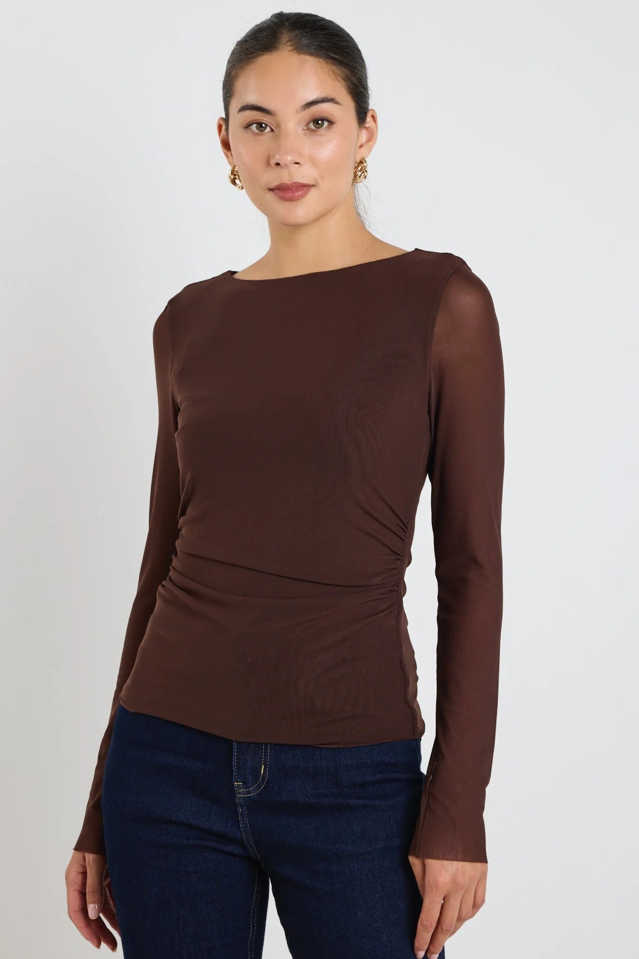 Bravo Mesh Long Sleeve Top - Chocolate