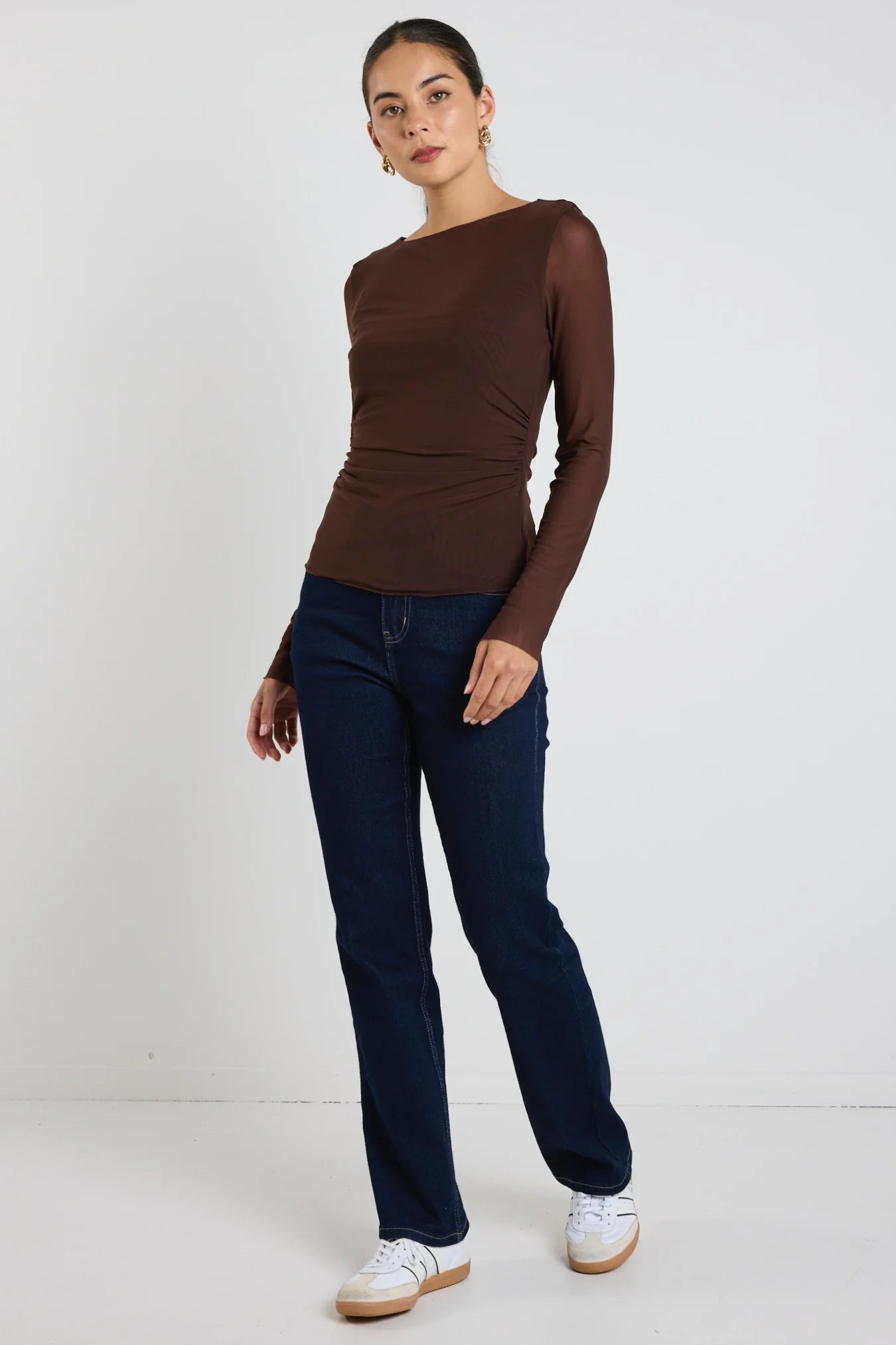 Bravo Mesh Long Sleeve Top - Chocolate