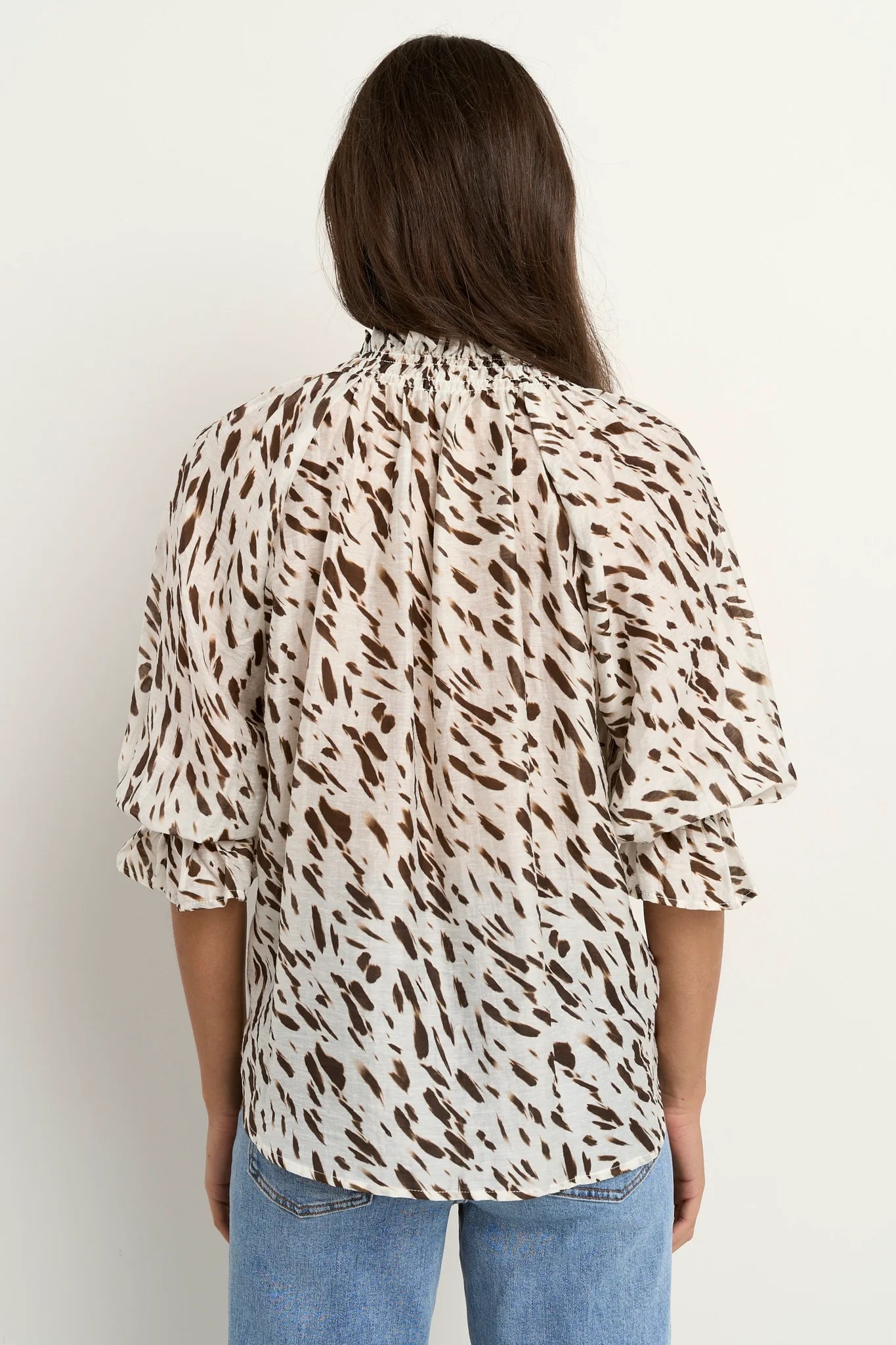 Certainty Shirred Neck Top - White Chocolate Animal
