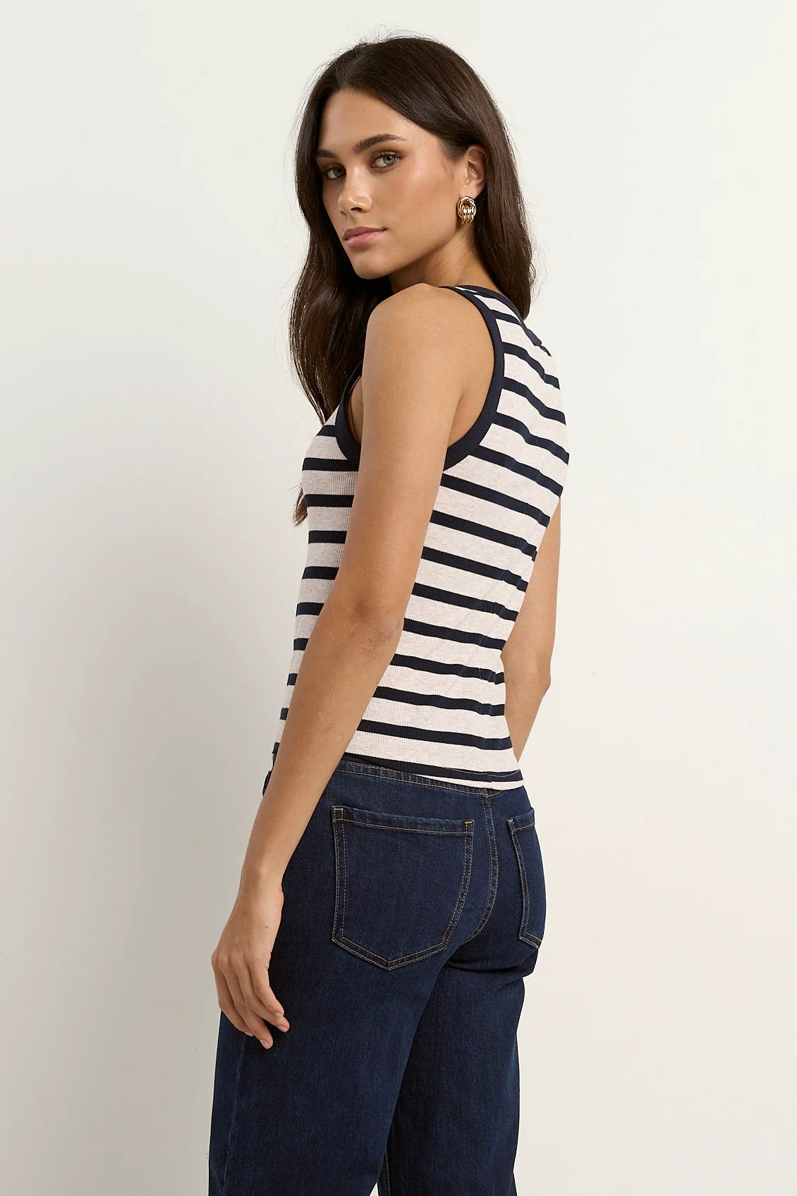 Cobble Stripe Cutaway Tank - White Black Stripe