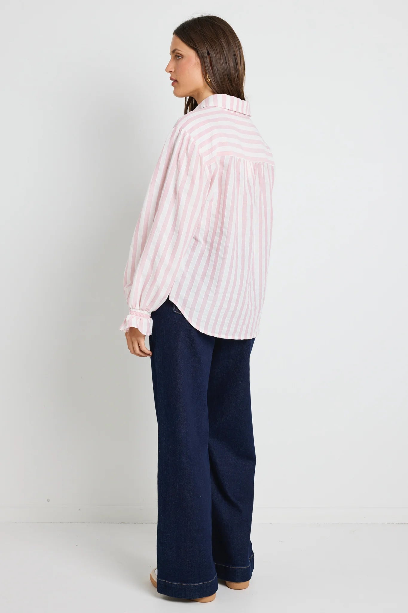 Connection Button Front Blouse - Pink Stripe
