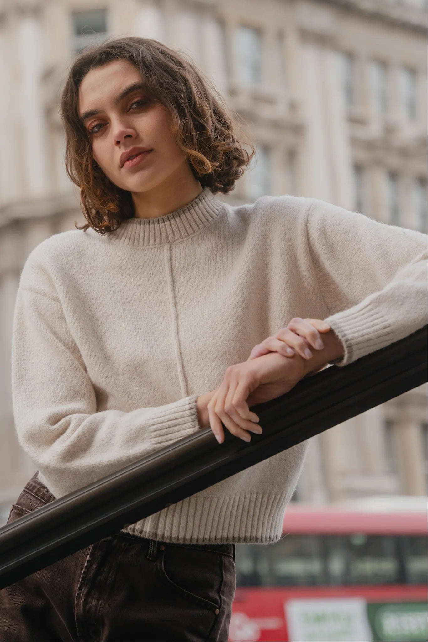 Edge Mock Neck Jumper - Ivory
