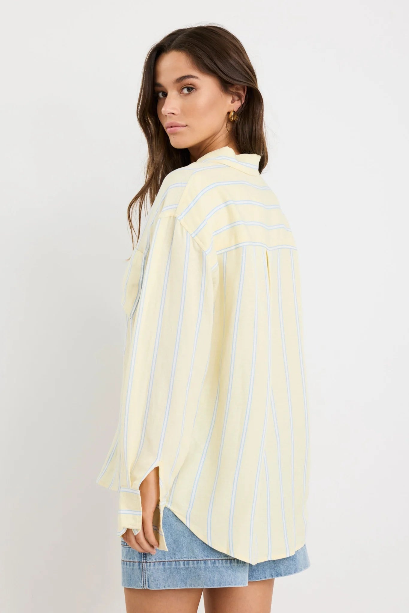 Exalted Linen Viscose Oversized Shirt - Yellow Stripe