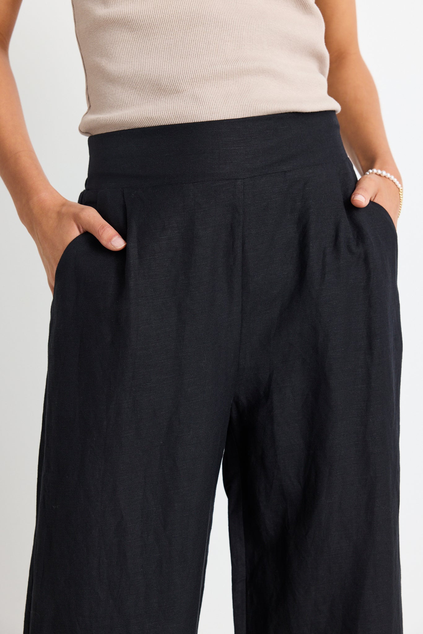 Guardian Linen Viscose Elastic Back Pants - Black