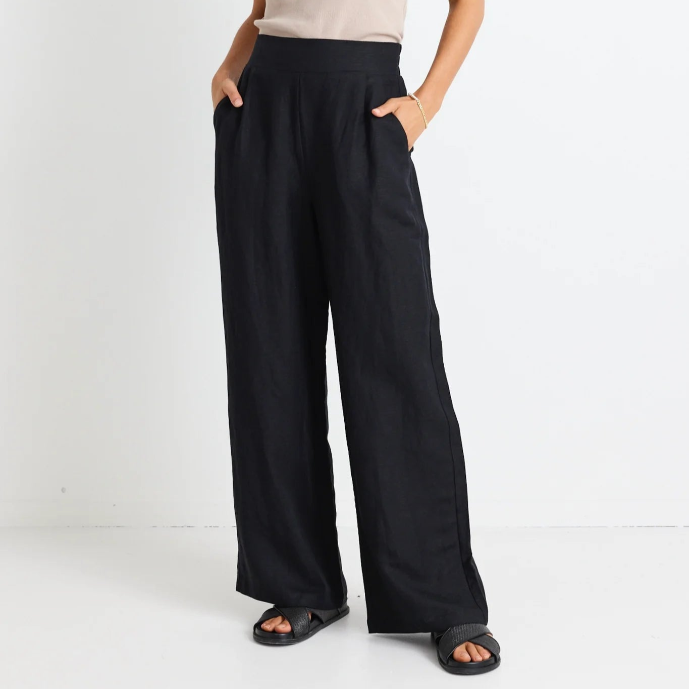 Guardian Linen Viscose Elastic Back Pants - Black