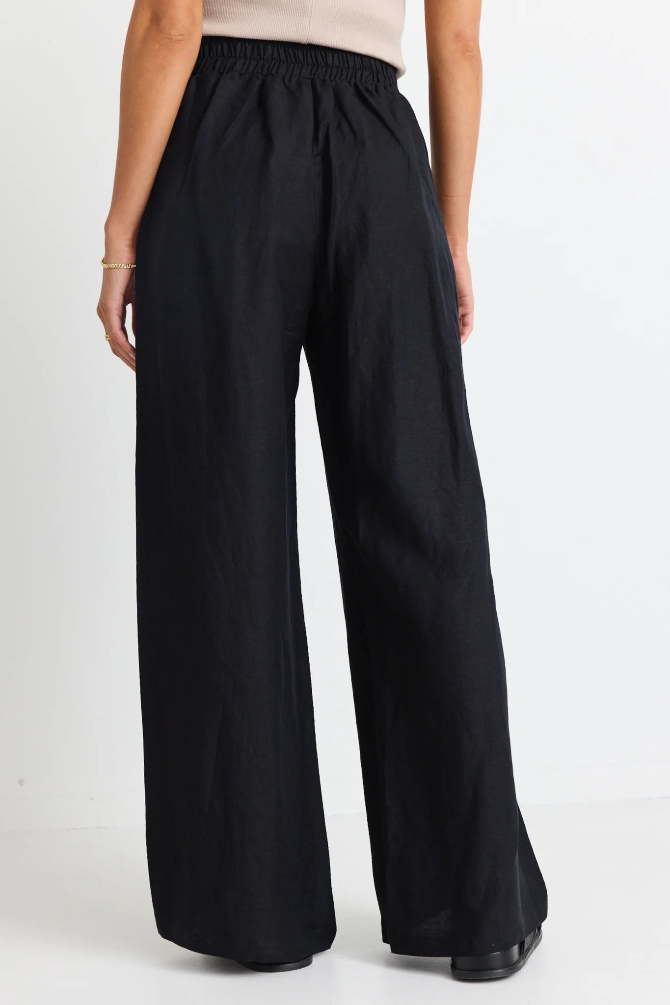 Guardian Linen Viscose Elastic Back Pants - Black