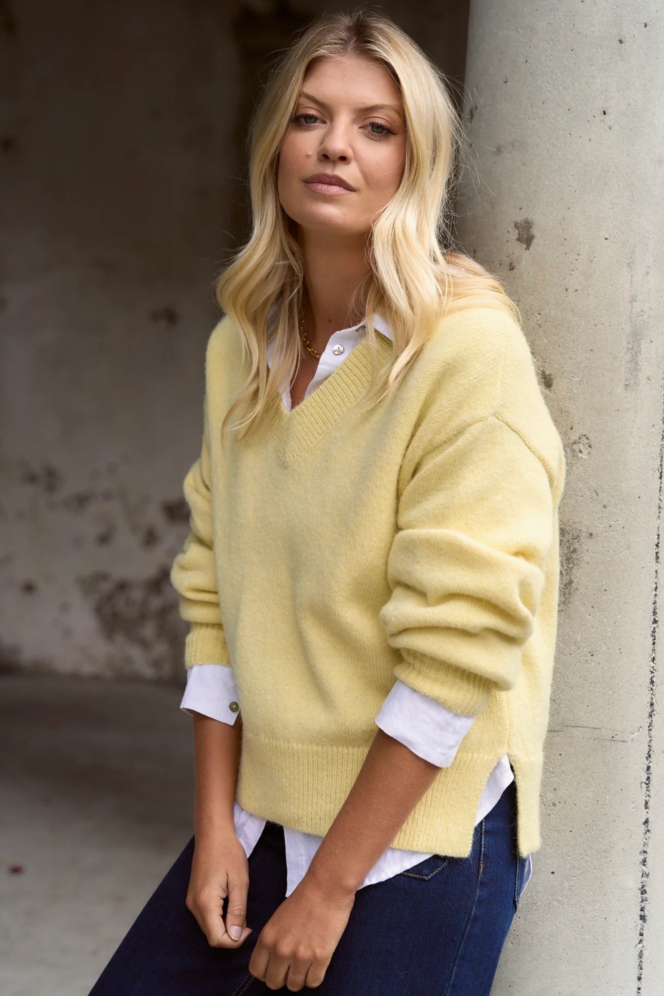 Harvest V Neck Knit Jumper - Butter