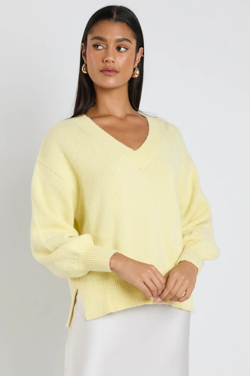 Harvest V Neck Knit Jumper - Butter