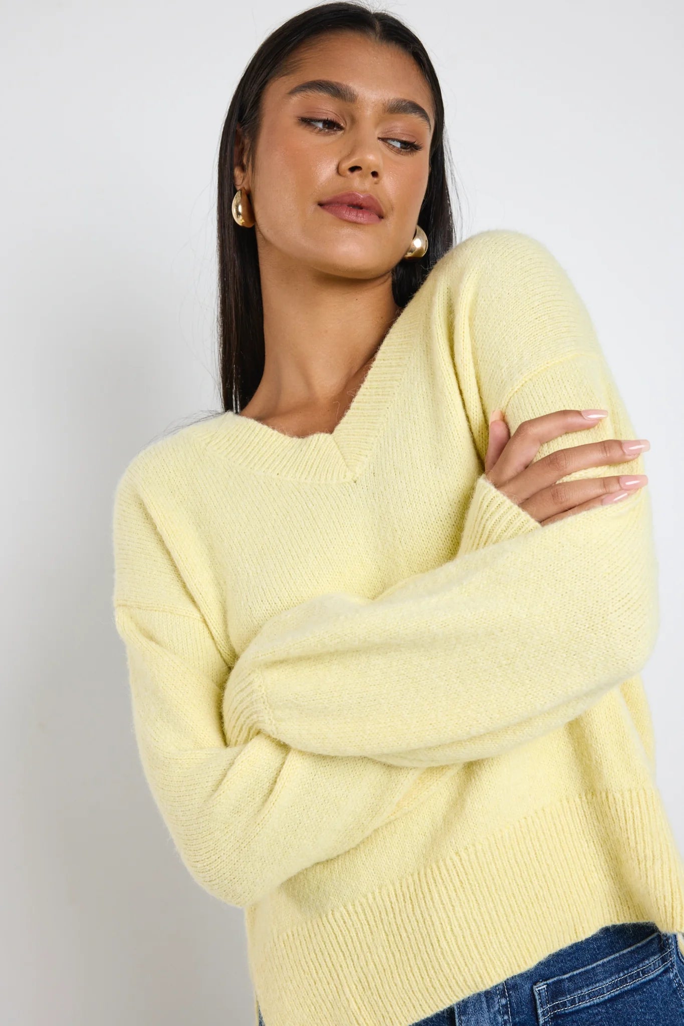 Harvest V Neck Knit Jumper - Butter