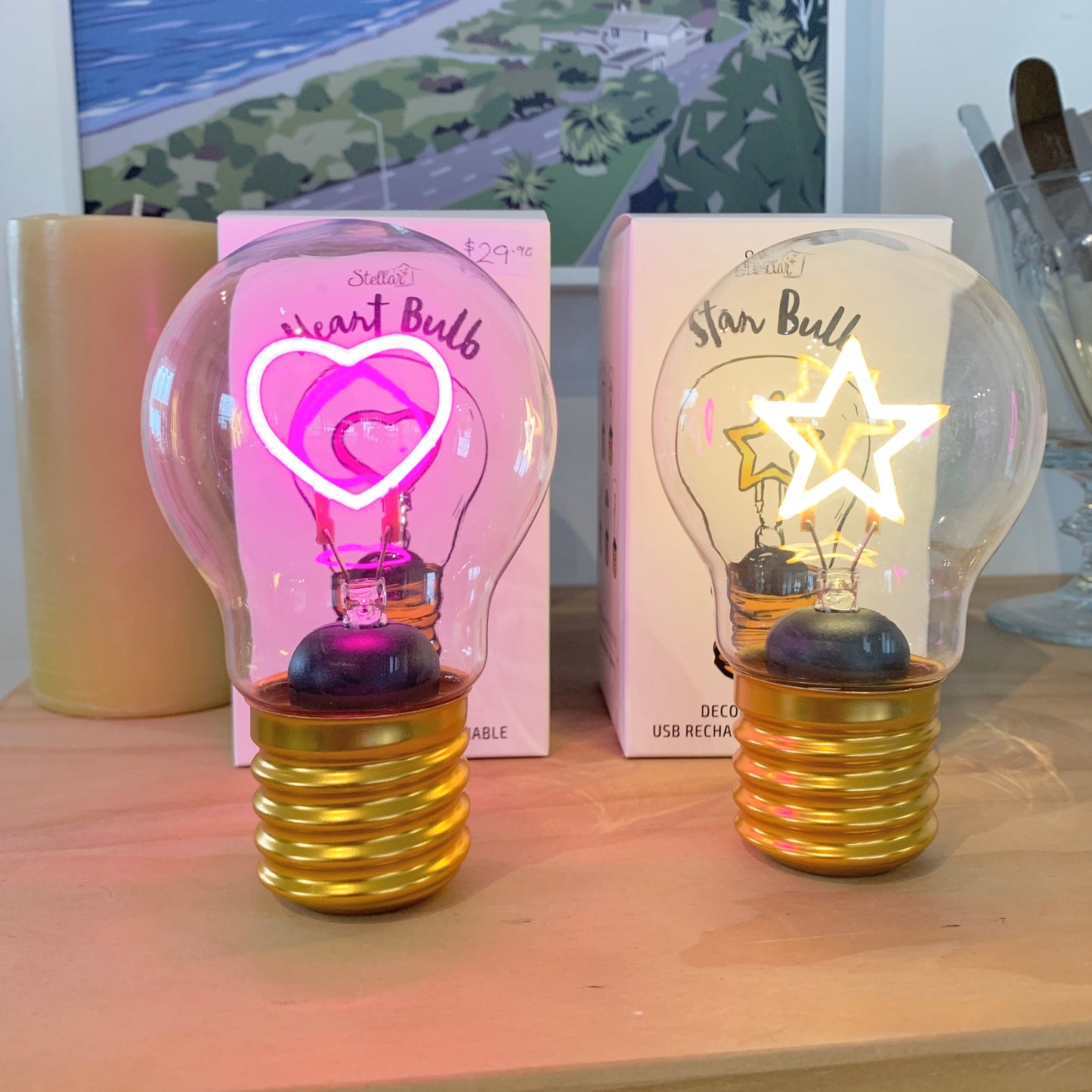 Pink Heart Lightbulb Lamp - USB Recharge