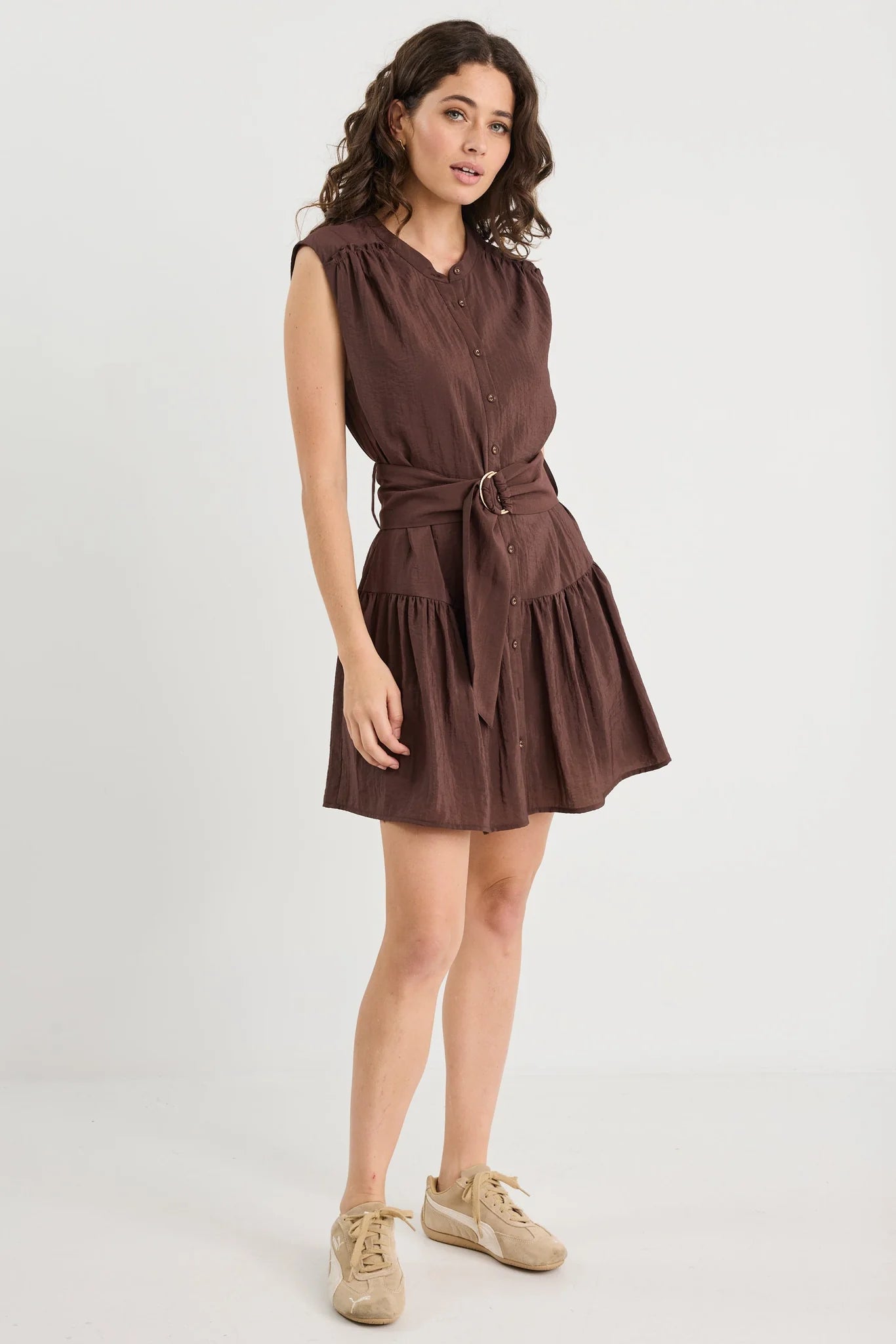 Mumbai Tiered Mini Dress - Chocolate