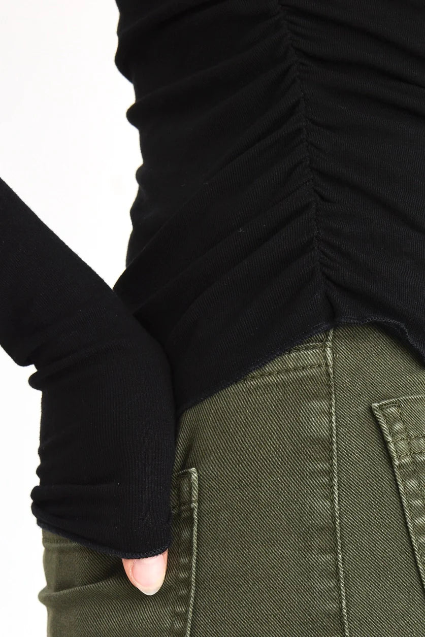 Muster Stretch Rouched Side Crew Top - Black