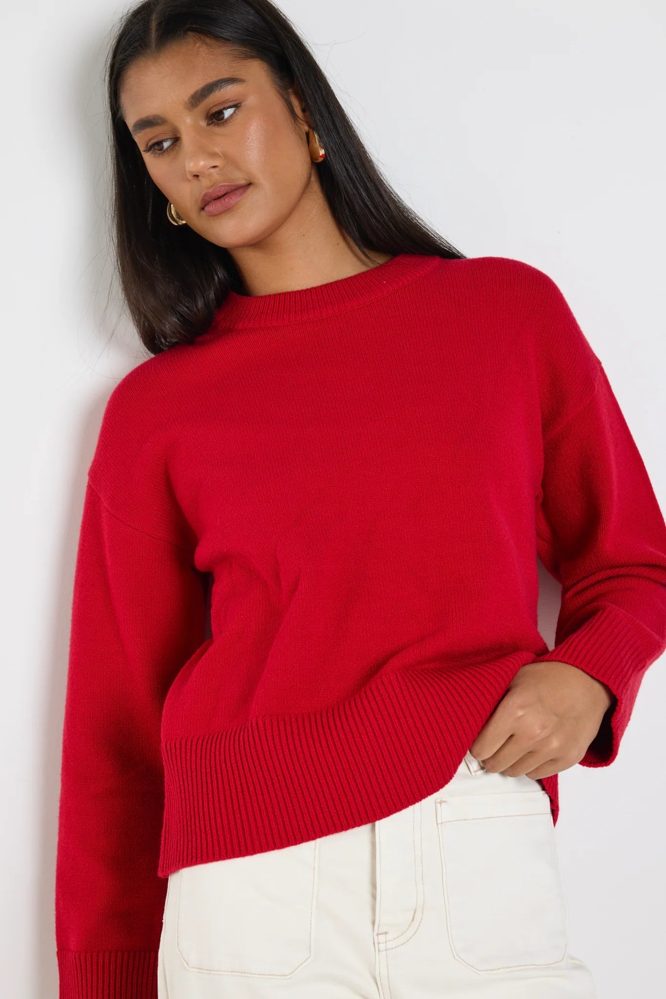 Negative Crew Neck Jumper - Red