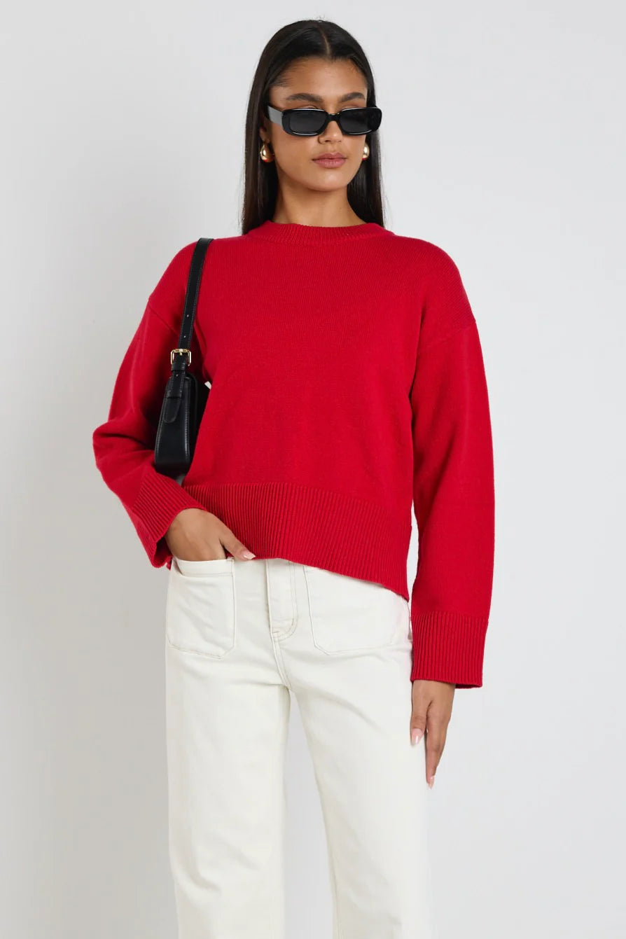 Negative Crew Neck Jumper - Red