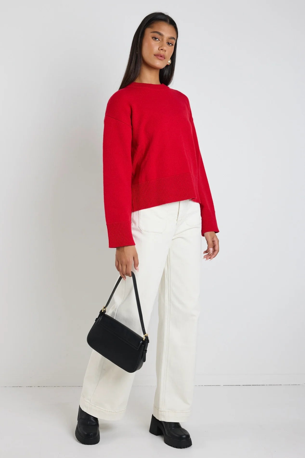 Negative Crew Neck Jumper - Red