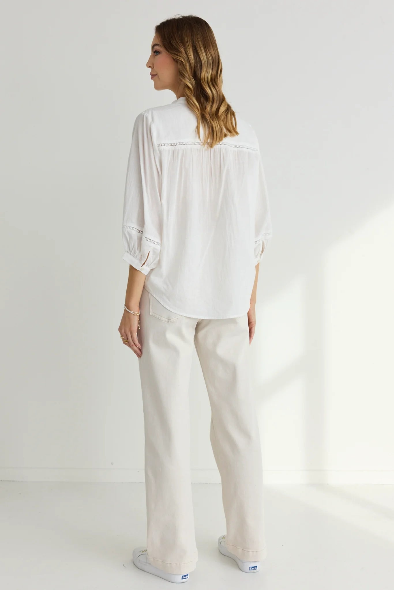 Ornamental Lace Insert Pintuck Shirt - White