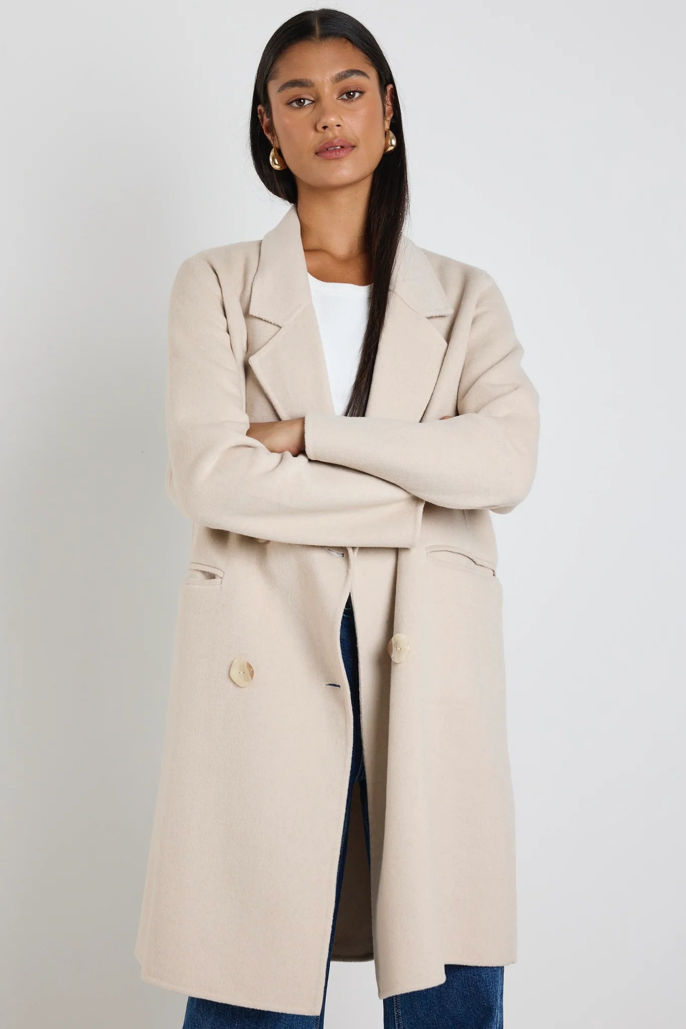 Stockholm Wool Blend Double Breasted Coat - Pumice