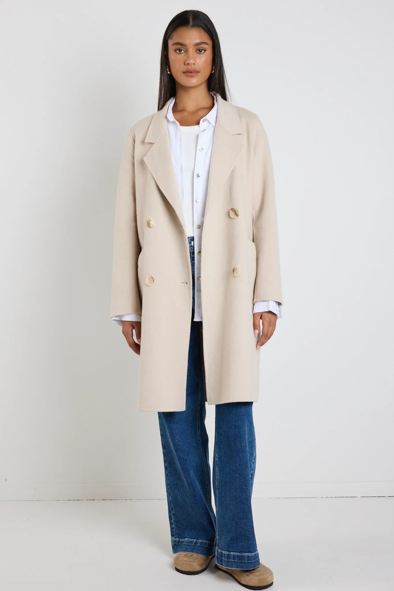 Stockholm Wool Blend Double Breasted Coat - Pumice