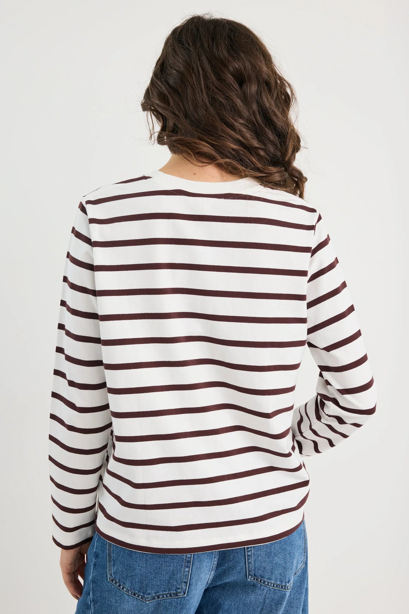Tether LS Boxy Tee - Chocolate White Stripe