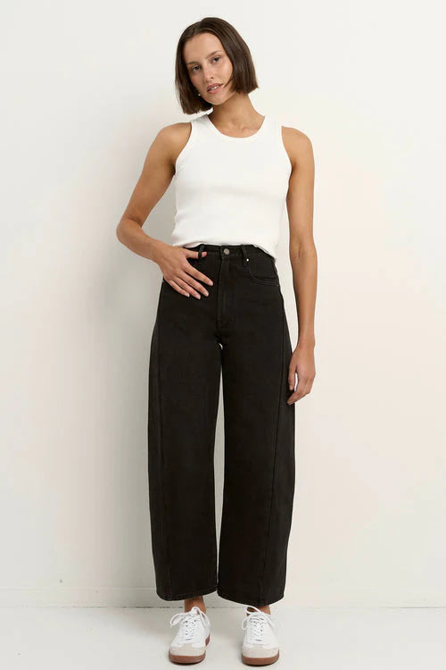 Varsity Forward Seam Barrel Jeans - Black Wash