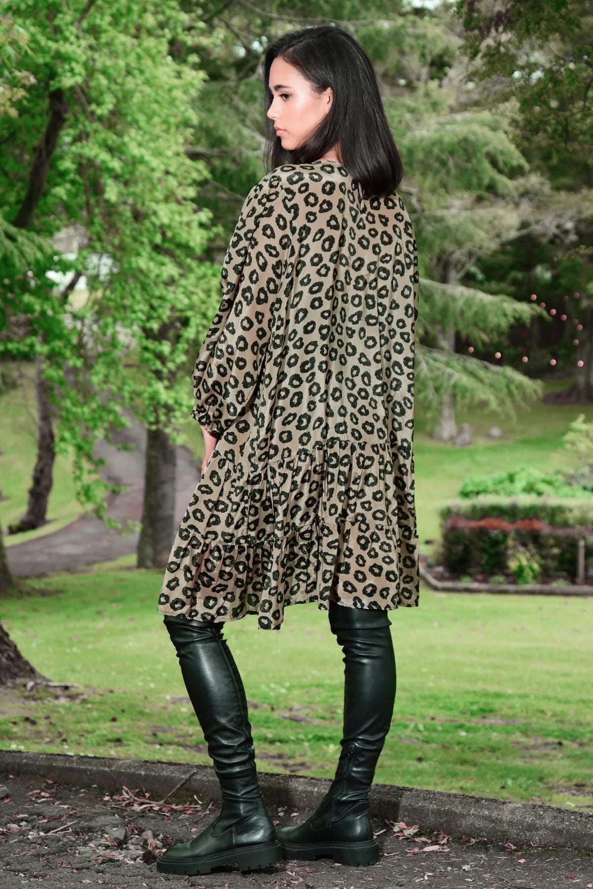 Tier My Heart Dress - Beige Leopard