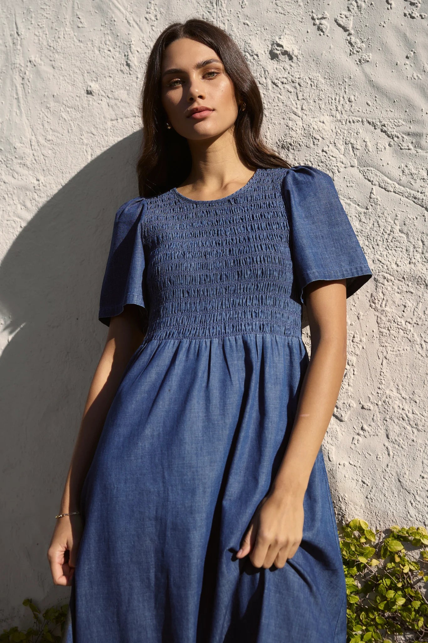 Wren Cotton Midi Dress - Storm Blue