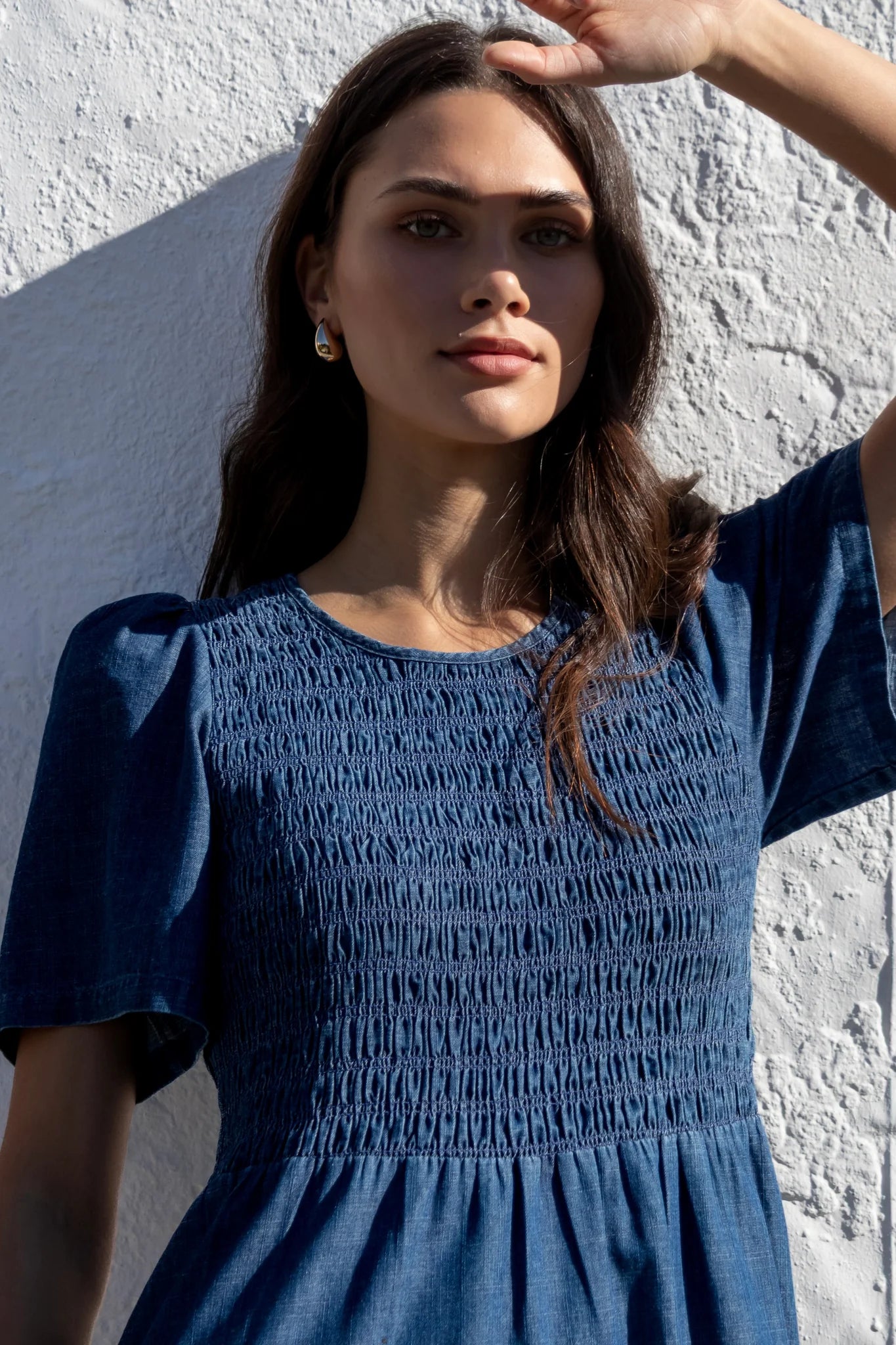Wren Cotton Midi Dress - Storm Blue