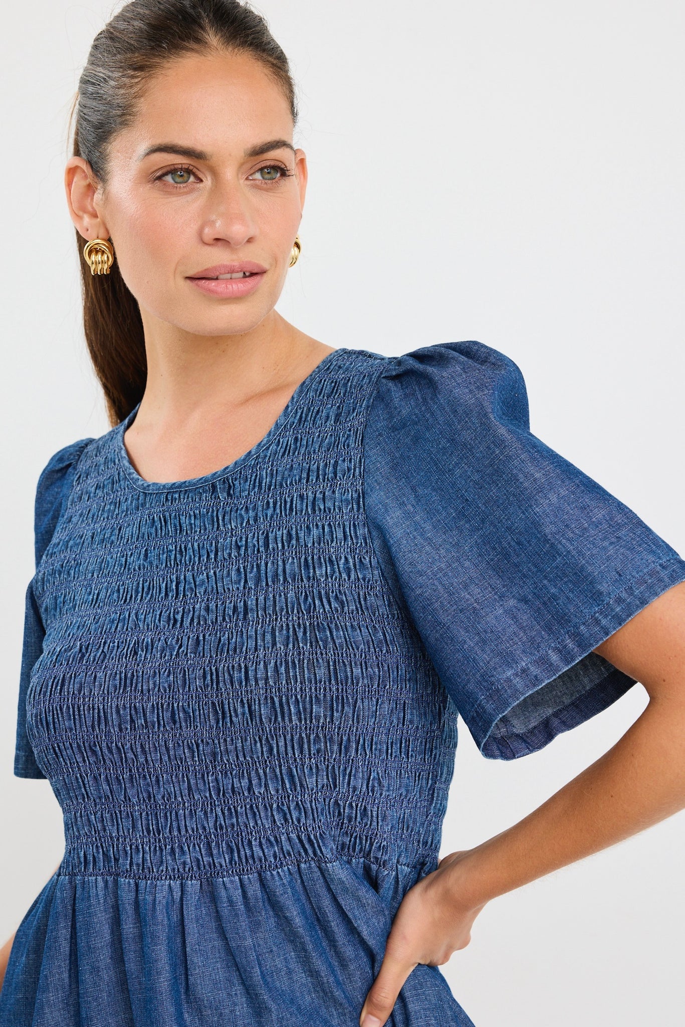Wren Cotton Midi Dress - Storm Blue