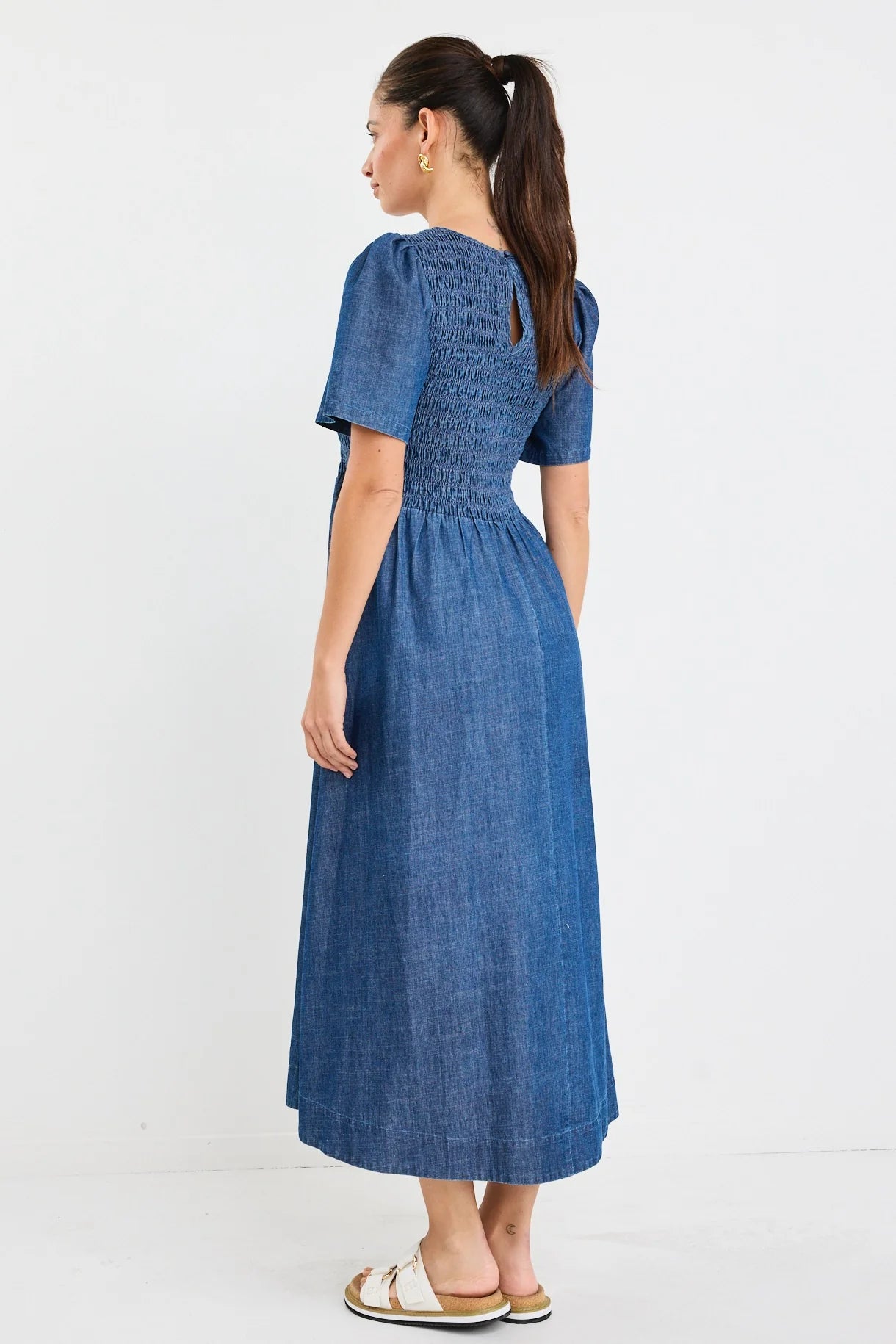 Wren Cotton Midi Dress - Storm Blue
