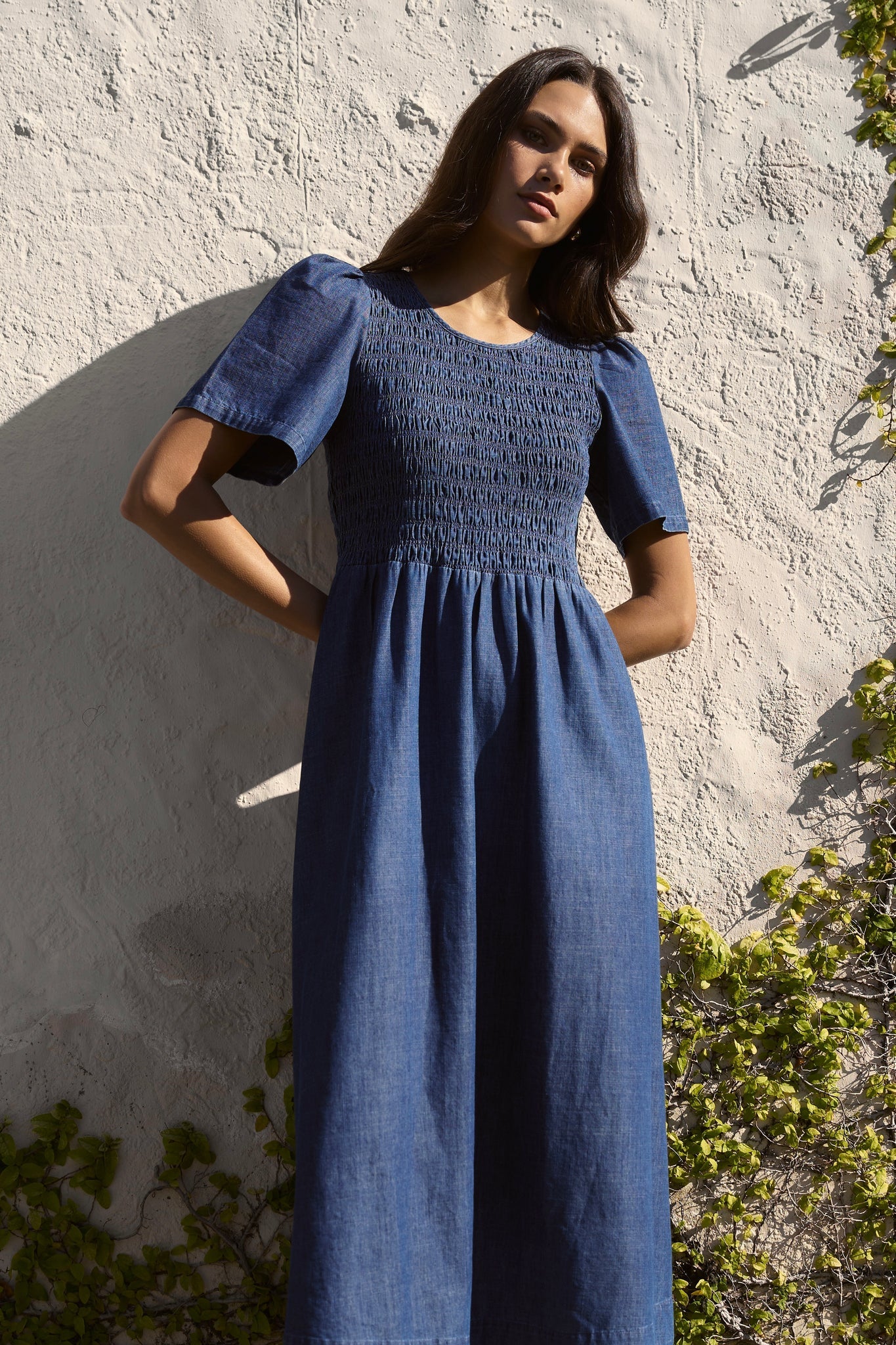 Wren Cotton Midi Dress - Storm Blue