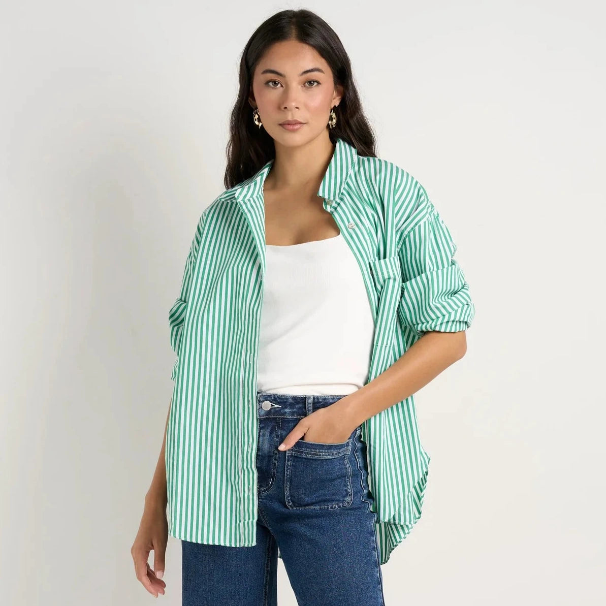 You Got This Green Stripe Oversized Shirt - Main Image
