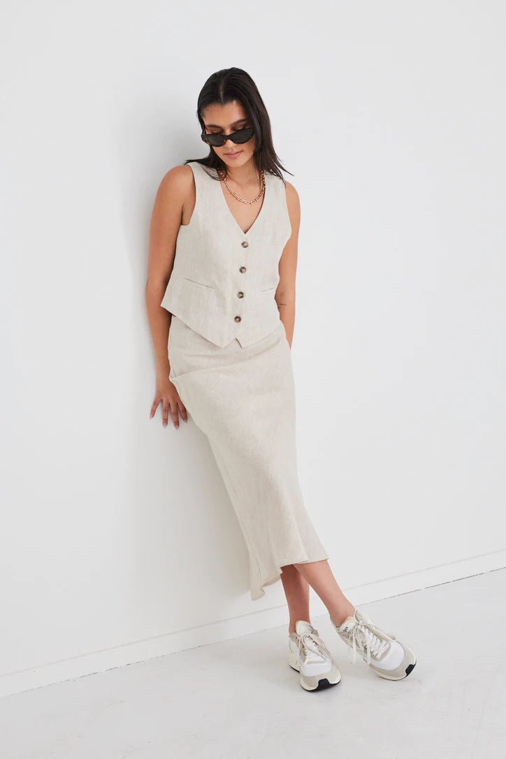 Bliss Linen Bias Midi Skirt - Natural