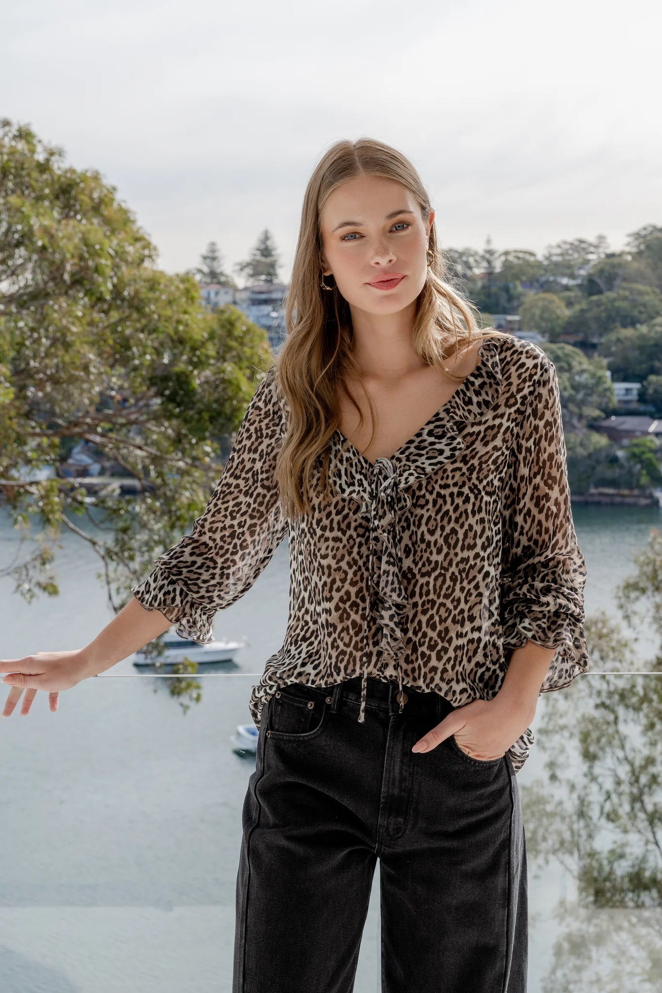 Bohemian Frill Front Top - Leopard