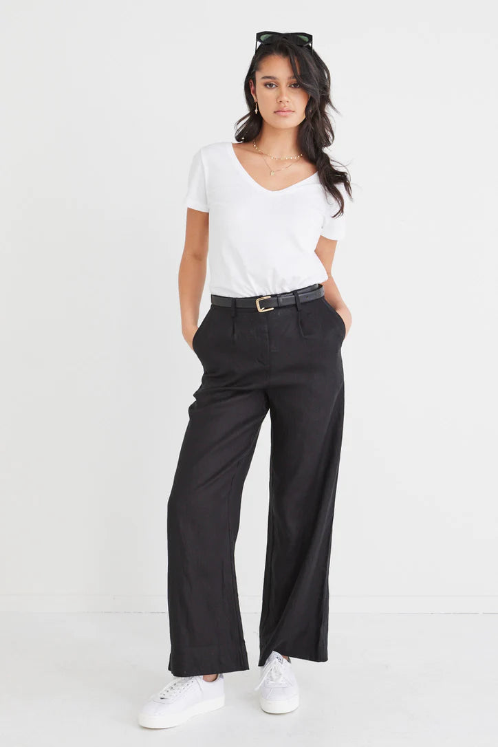 Island Linen Wide Leg Pant Black Ruby Six