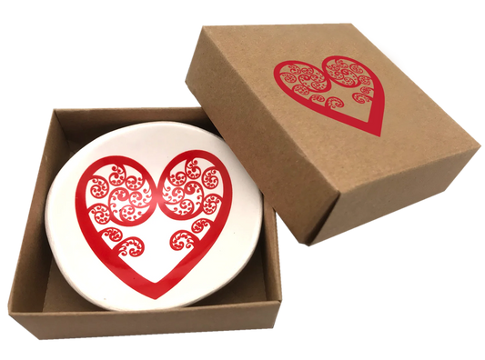 Red Aroha Fern On White Bowl - 7cm