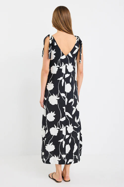 Spontaneous Midi Dress - Black & White Floral