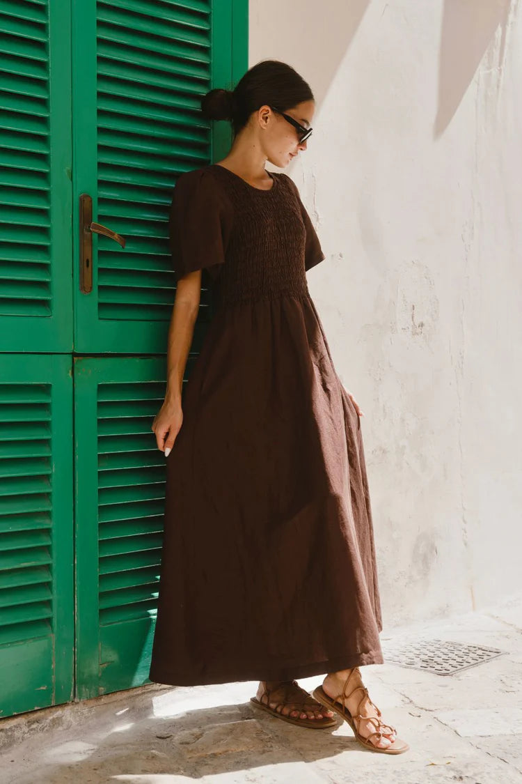 Wren Linen Midi Dress - Chocolate
