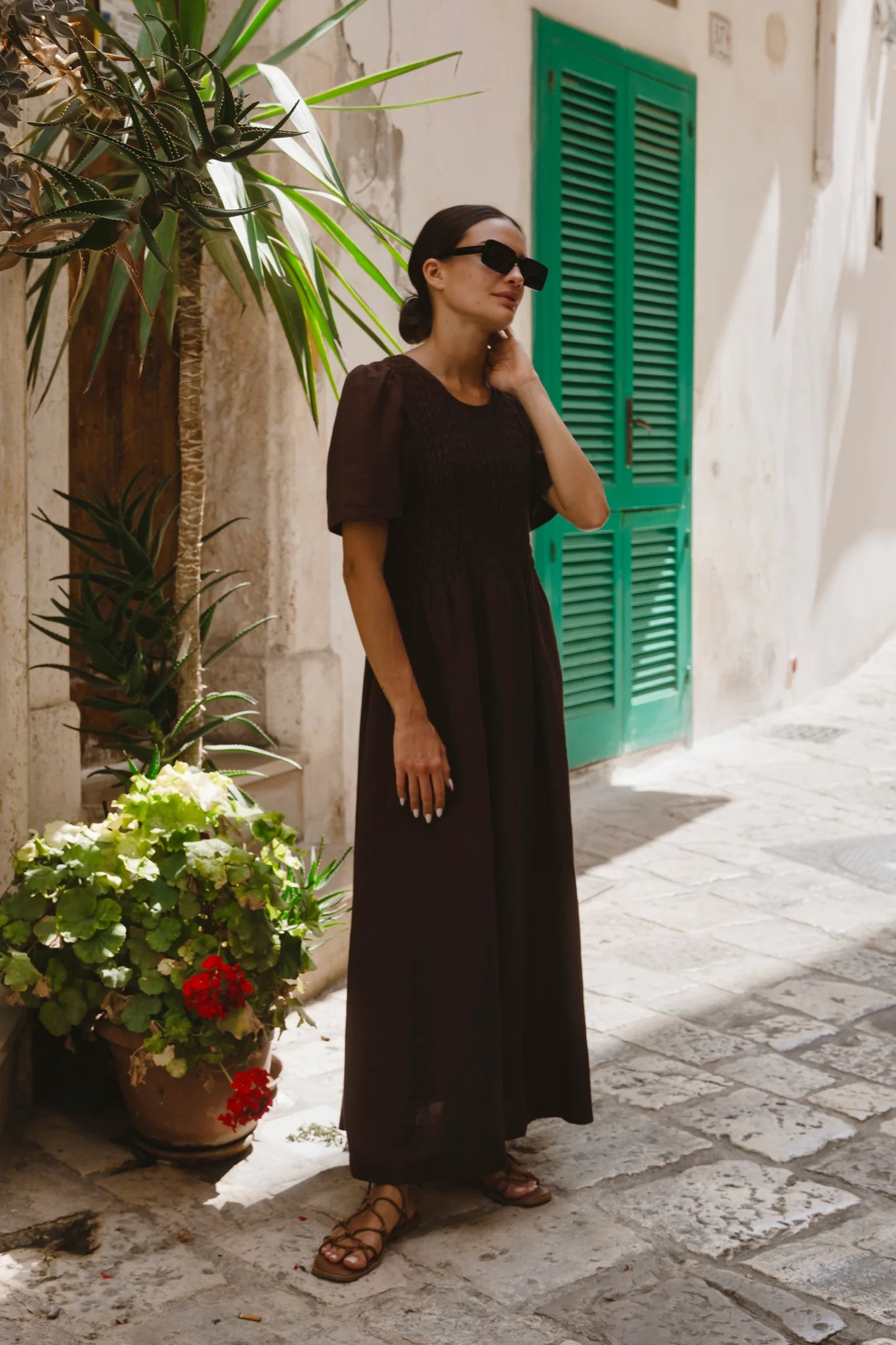 Wren Linen Midi Dress - Chocolate
