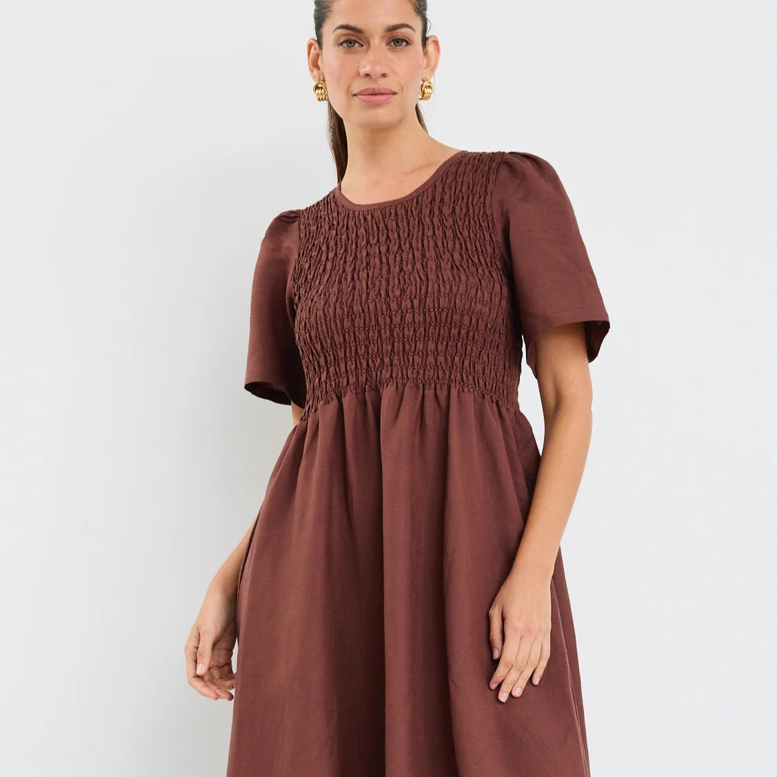Wren Linen Midi Dress - Chocolate