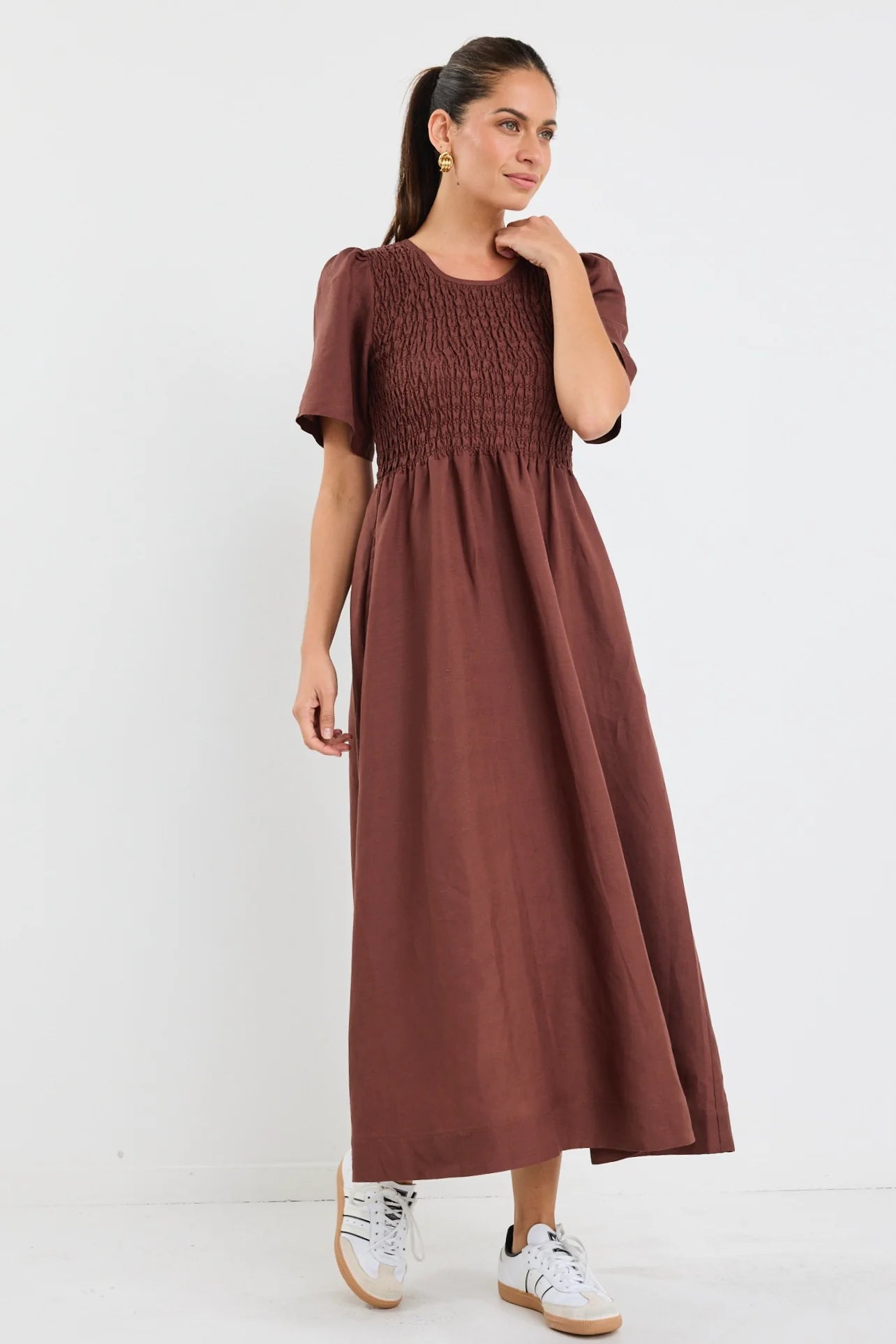 Wren Linen Midi Dress - Chocolate